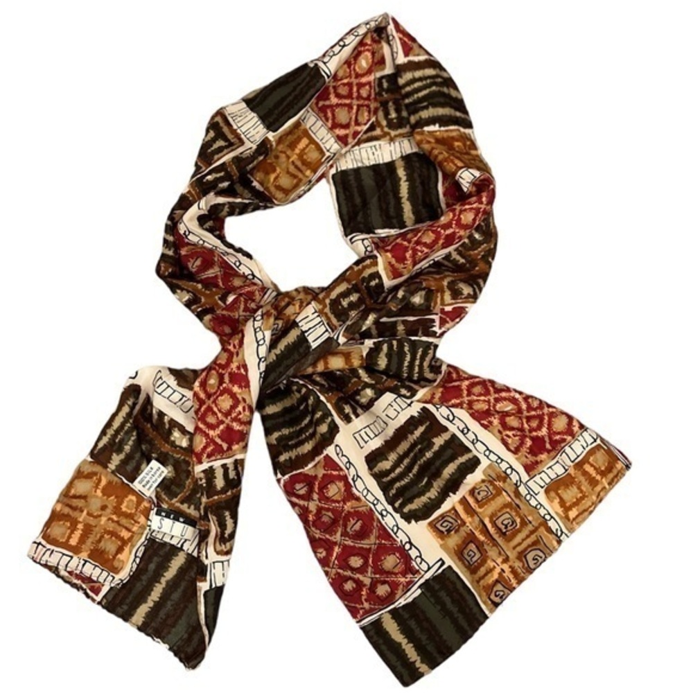 Vintage New York Studio 100% Silk Eclectic Artsy Long Scarf 10”x64”